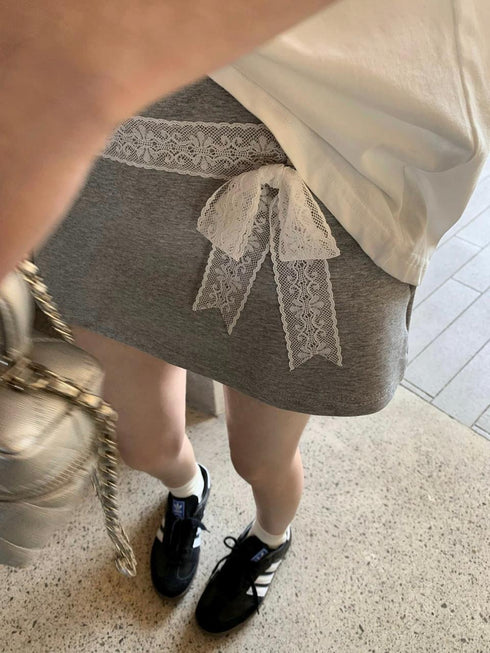 KELTIS Lace Ribbon Bow Decor Mini Skirts
